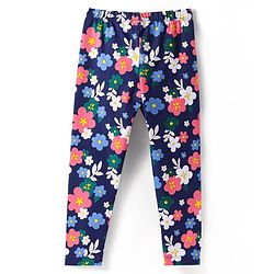 Babyhug Cotton Lycra Knit Full Length Leggings with Floral Print -Navy Blue