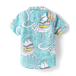 Babyhug Cotton Woven Half Sleeves Shirt With Ship Print - Blue