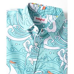 Babyhug Cotton Woven Half Sleeves Shirt With Ship Print - Blue
