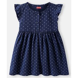 Babyhug Cotton Knit Frill Sleeves Frocks With Heart & Polka Dot Print & Bow Applique Pack of 2 - Navy Blue & White