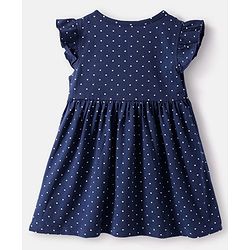 Babyhug Cotton Knit Frill Sleeves Frocks With Heart & Polka Dot Print & Bow Applique Pack of 2 - Navy Blue & White