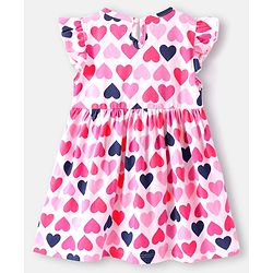 Babyhug Cotton Knit Frill Sleeves Frocks With Heart & Polka Dot Print & Bow Applique Pack of 2 - Navy Blue & White