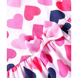 Babyhug Cotton Knit Frill Sleeves Frocks With Heart & Polka Dot Print & Bow Applique Pack of 2 - Navy Blue & White
