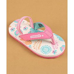Cute Walk by Babyhug Flip Flops with Back Strap Closure & Jungle Theme Print - Pink