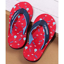 Cute Walk by Babyhug Flip Flops With Aeroplane Print - Red