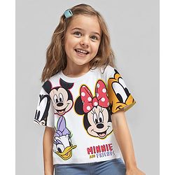 Babyhug Disney Single Jersey Knit Half Sleeves T-Shirt with Minnie Mouse & Family Graphics - White
