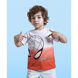 Babyhug Disney Single Jersey Knit Half Sleeve T-Shirt Spider Man Graphics With Ombre Effect - Red White