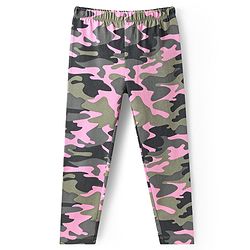 Babyhug Cotton Lycra Knit Full Length Leggings with Camouflage Design - Olive Green