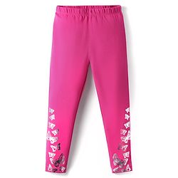 Babyhug Cotton Lycra Knit Full Length Leggings with Foil Printed Butterflies - Dark Pink