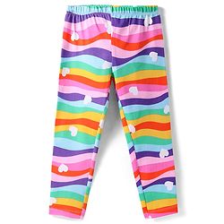 Babyhug Cotton Knit Full length Leggings with Hearts Print & Rainbow Color - Pink