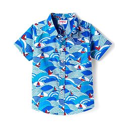 Babyhug Cotton Woven Half Sleeves Shirt with Boat Print - Blue