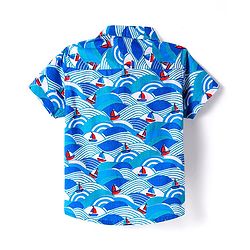 Babyhug Cotton Woven Half Sleeves Shirt with Boat Print - Blue