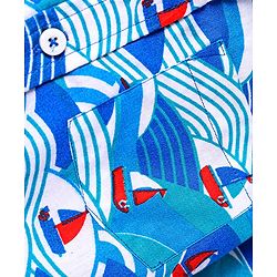 Babyhug Cotton Woven Half Sleeves Shirt with Boat Print - Blue