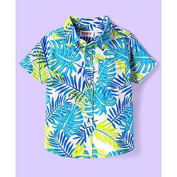 Babyhug Cotton Woven Half Sleeves Shirt With Leaf Print - White