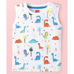 Babyhug Cotton Knit Tank T-Shirt With Dino Print - White