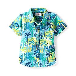 Babyhug Cotton Woven Half Sleeves Shirt With Tropical Tree Print - Multicolour