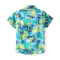 Babyhug Cotton Woven Half Sleeves Shirt With Tropical Tree Print - Multicolour