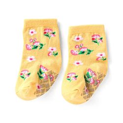 Cute Walk by Babyhug Knit Ankle Length Antibacterial Anti Skid Socks with Polka Dots & Floral Design Pack of 3 - Pink Light Blue & Yellow