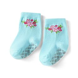 Cute Walk by Babyhug Knit Ankle Length Antibacterial Anti Skid Socks with Polka Dots & Floral Design Pack of 3 - Pink Light Blue & Yellow