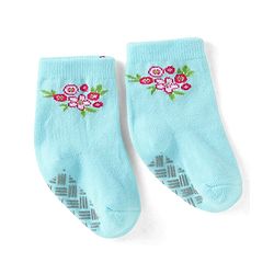 Cute Walk by Babyhug Knit Ankle Length Antibacterial Anti Skid Socks with Polka Dots & Floral Design Pack of 3 - Pink Light Blue & Yellow