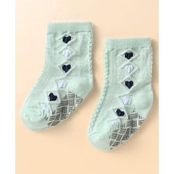 Cute Walk by Babyhug Knit Ankle Length Antibacterial Anti Skid Socks with Hearts Design Pack of 3 - White Pink & Light Green