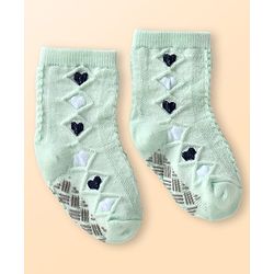 Cute Walk by Babyhug Knit Ankle Length Antibacterial Anti Skid Socks with Hearts Design Pack of 3 - White Pink & Light Green