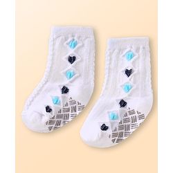 Cute Walk by Babyhug Knit Ankle Length Antibacterial Anti Skid Socks with Hearts Design Pack of 3 - White Pink & Light Green