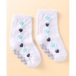 Cute Walk by Babyhug Knit Ankle Length Antibacterial Anti Skid Socks with Hearts Design Pack of 3 - White Pink & Light Green
