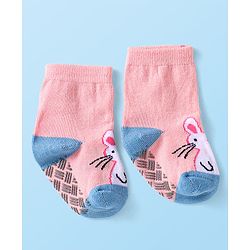 Cute Walk by Babyhug Knit Ankle Length Antibacterial Anti Skid Socks with Bunny Floral & Polka Dots Design Pack of 3 - Pink & Grey