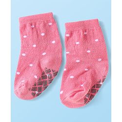Cute Walk by Babyhug Knit Ankle Length Antibacterial Anti Skid Socks with Bunny Floral & Polka Dots Design Pack of 3 - Pink & Grey