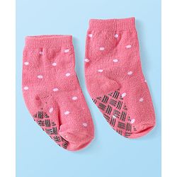 Cute Walk by Babyhug Knit Ankle Length Antibacterial Anti Skid Socks with Bunny Floral & Polka Dots Design Pack of 3 - Pink & Grey