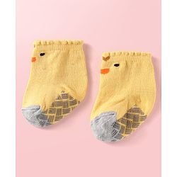 Cute Walk by Babyhug Knit Ankle Length Antibacterial Anti Skid Socks with Stripes & Polka Dots Design Pack of 3 - White Light Blue & Yellow