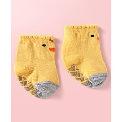Cute Walk by Babyhug Knit Ankle Length Antibacterial Anti Skid Socks with Stripes & Polka Dots Design Pack of 3 - White Light Blue & Yellow