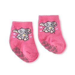 Cute Walk by Babyhug Knit Ankle Length Antibacterial Anti Skid Socks with Polka Dots Animal & Popsical Design Pack of 3 - Pink Lavender & Dark Pink