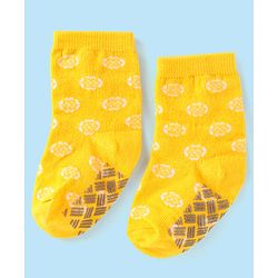 Cute Walk by Babyhug Ankle Length Antibacterial Anti Skid Socks with Stripes Polka Dots  Design Pack Of 3 - Pink Yellow & Black