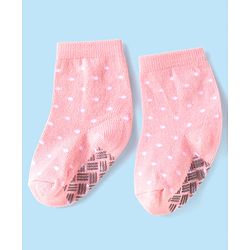 Cute Walk by Babyhug Ankle Length Antibacterial Anti Skid Socks with Stripes Polka Dots  Design Pack Of 3 - Pink Yellow & Black