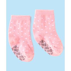 Cute Walk by Babyhug Ankle Length Antibacterial Anti Skid Socks with Stripes Polka Dots  Design Pack Of 3 - Pink Yellow & Black