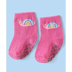 Cute Walk By Babyhug Non Terry Knit Anti-Bacterial Anti-Skid Ankle Length Socks With Rainbow Design Pack Of 3 - White & Pink