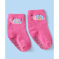 Cute Walk By Babyhug Non Terry Knit Anti-Bacterial Anti-Skid Ankle Length Socks With Rainbow Design Pack Of 3 - White & Pink