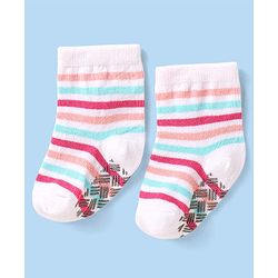 Cute Walk By Babyhug Non Terry Knit Anti-Bacterial Anti-Skid Ankle Length Socks With Rainbow Design Pack Of 3 - White & Pink