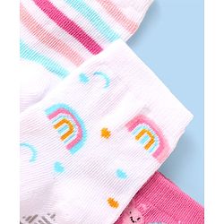 Cute Walk By Babyhug Non Terry Knit Anti-Bacterial Anti-Skid Ankle Length Socks With Rainbow Design Pack Of 3 - White & Pink