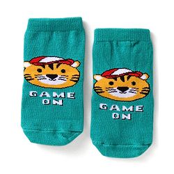 Cute Walk by Babyhug Knit Ankle Length Antibacterial Anti Skid Socks with Stripes & Tiger Design Pack of 3 - Green Light Blue & Yellow