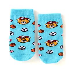 Cute Walk by Babyhug Knit Ankle Length Antibacterial Anti Skid Socks with Stripes & Tiger Design Pack of 3 - Green Light Blue & Yellow