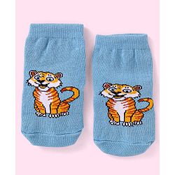 Cute Walk By Babyhug Non Terry Knit Anti-Bacterial Anti-Skid Ankle Length Socks With Animal Design Pack of 3 - Blue Green & Orange