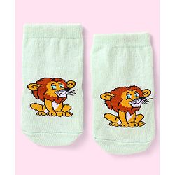 Cute Walk By Babyhug Non Terry Knit Anti-Bacterial Anti-Skid Ankle Length Socks With Animal Design Pack of 3 - Blue Green & Orange
