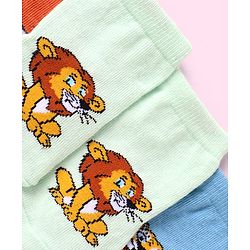 Cute Walk By Babyhug Non Terry Knit Anti-Bacterial Anti-Skid Ankle Length Socks With Animal Design Pack of 3 - Blue Green & Orange