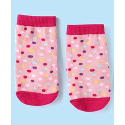 Cute Walk by Babyhug Ankle Length Antibacterial Socks with Stripes Polka Dots & Elephant Design Pack Of 3 - Pink & White