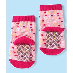 Cute Walk by Babyhug Ankle Length Antibacterial Socks with Stripes Polka Dots & Elephant Design Pack Of 3 - Pink & White
