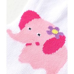 Cute Walk by Babyhug Ankle Length Antibacterial Socks with Stripes Polka Dots & Elephant Design Pack Of 3 - Pink & White