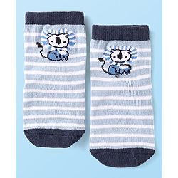 Cute Walk by Babyhug Knit Ankle Length Antibacterial Anti Skid Socks with Stripes & Animal Design Pack of 3 - Navy & Light Blue